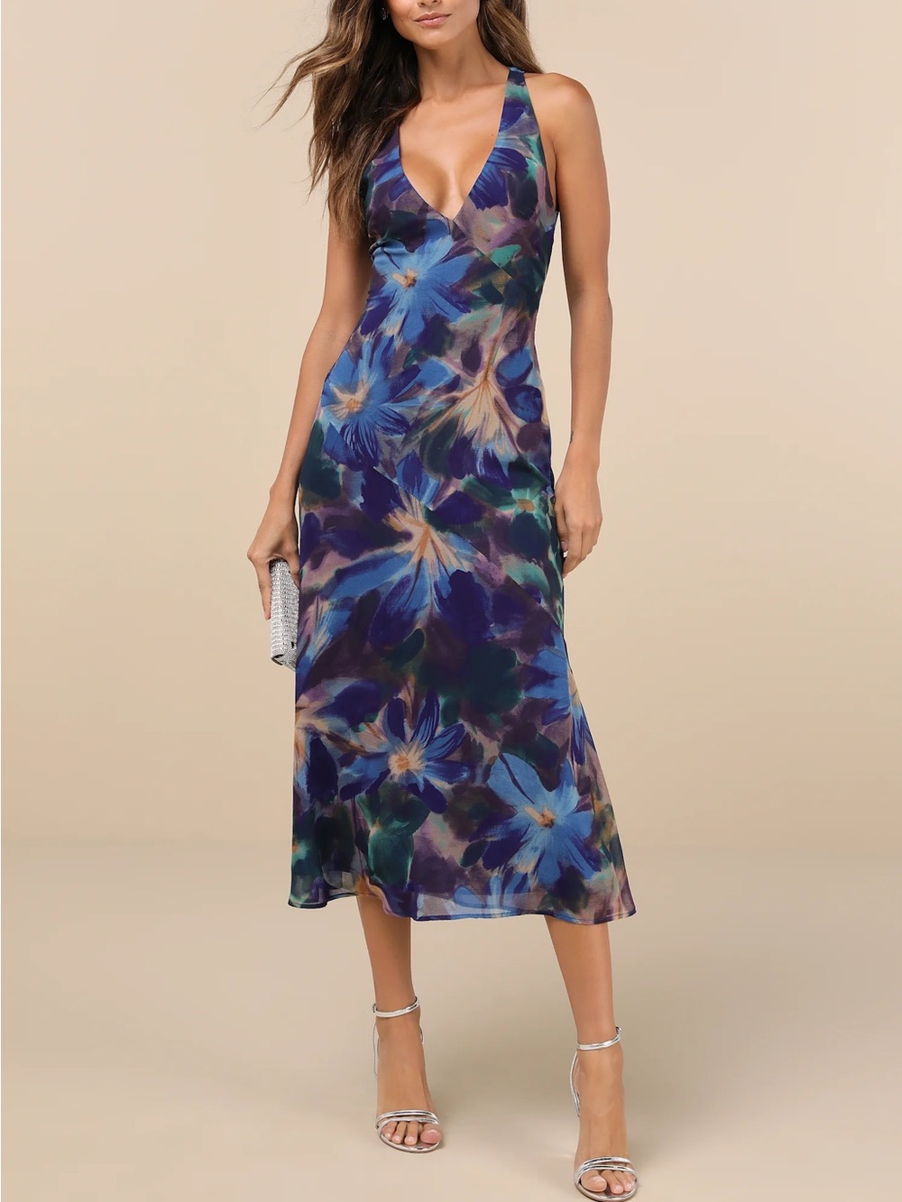 Delight in Elegance Navy Blue Multi Floral Halter Midi Dress